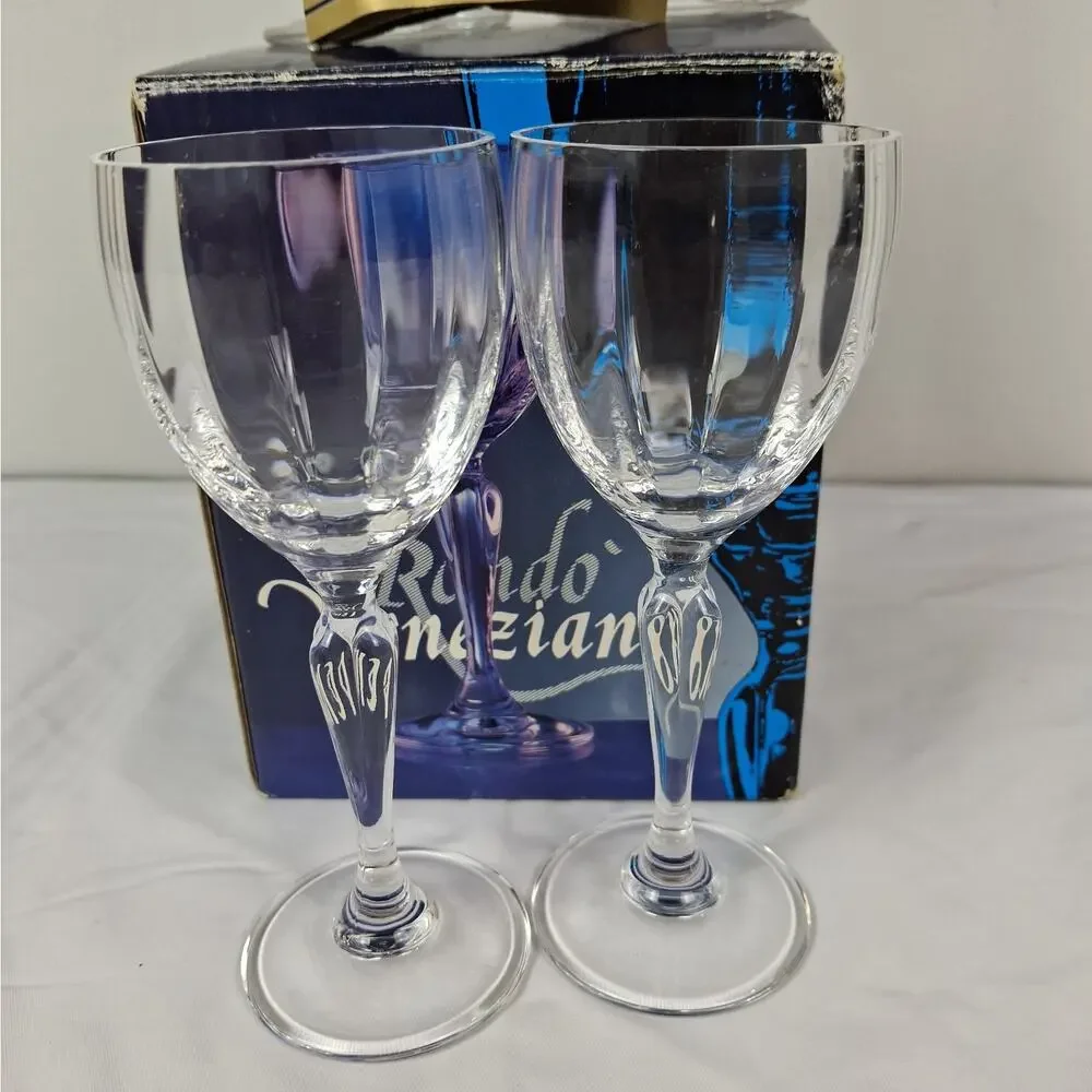 Vintage Rondo Veneziano Crystal Stemware Wine Glasses Set with Original Box